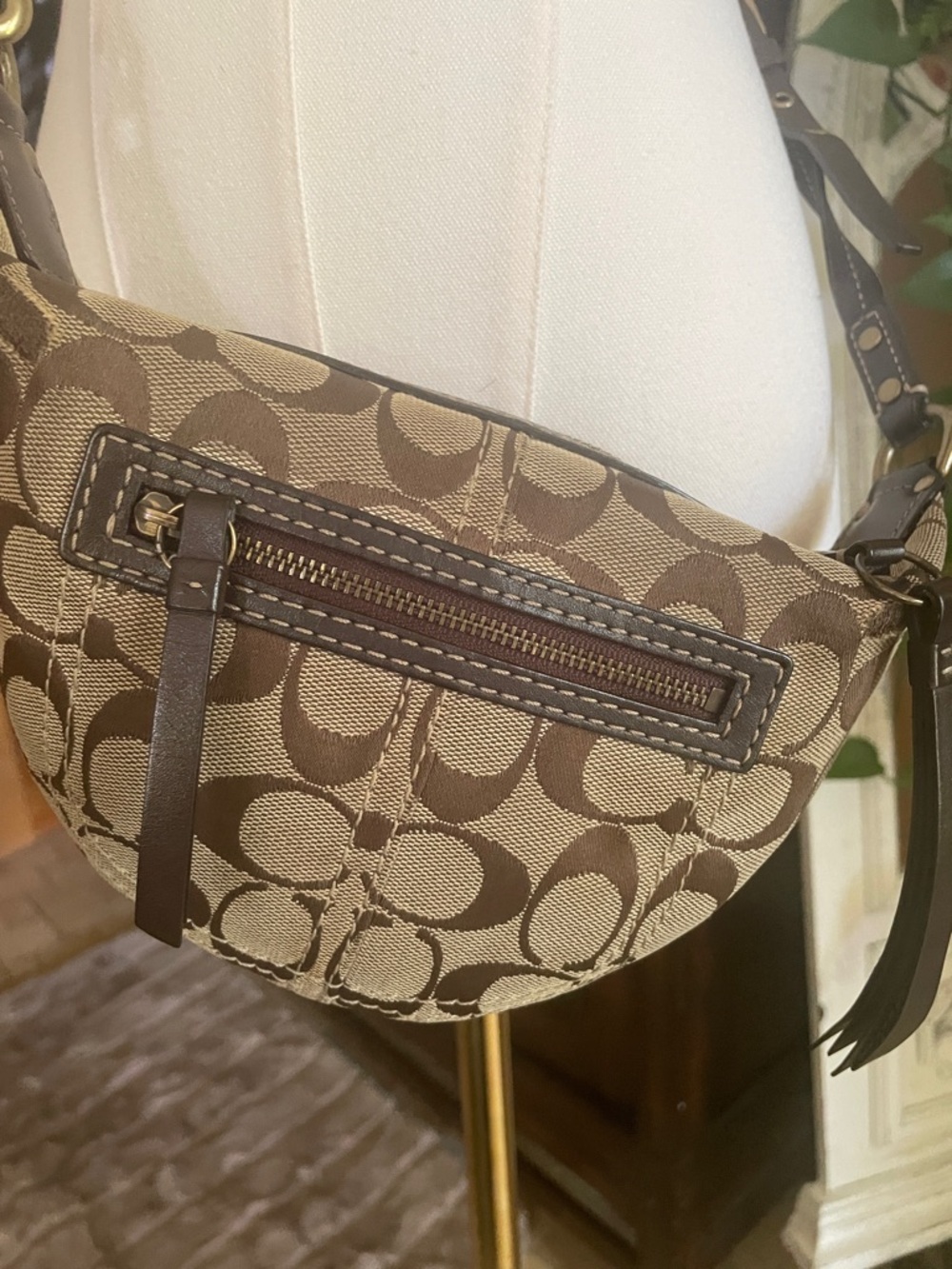 Coach Brown Signature Canvas Crossbody with Dark Brown Trim As Is - Picture 5 of 15